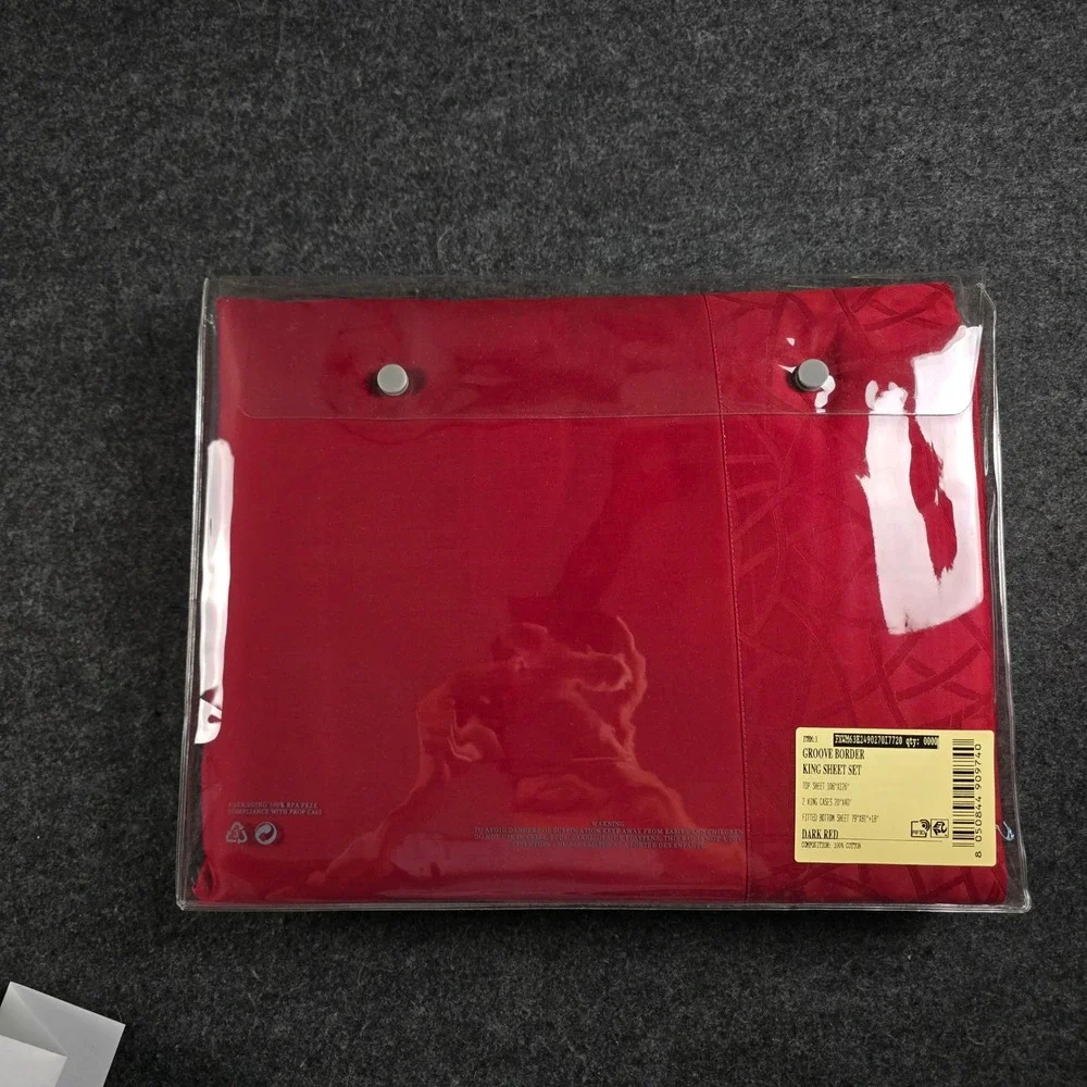 Frette 1860 Dark Red Groove Border King Sheet Set 100% Cotton Italian Luxury New